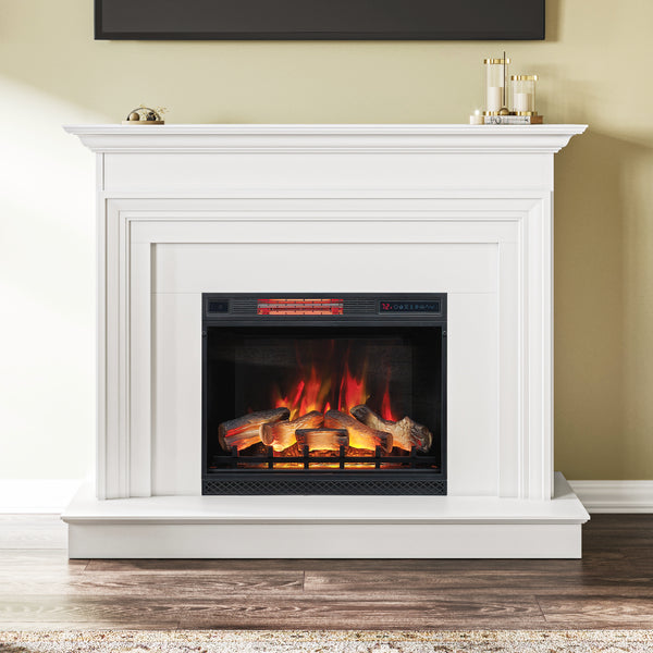Modern Ember Larimore Electric Fireplace Mantel Package in White