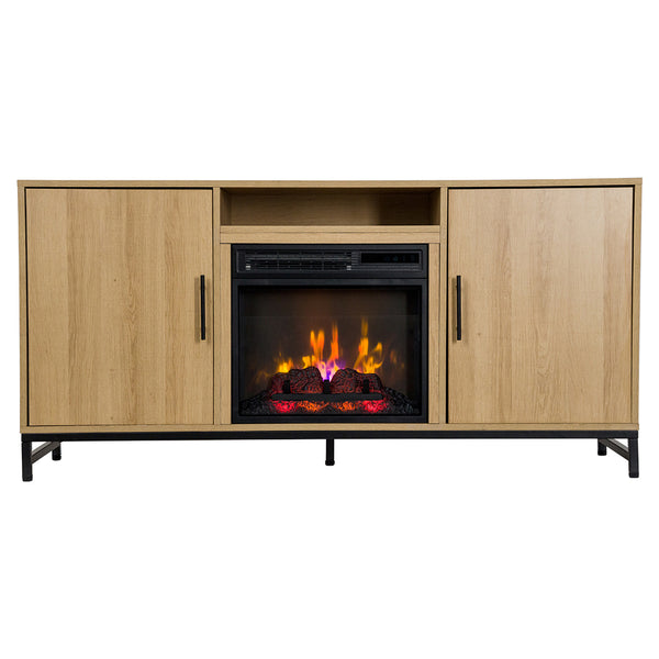 Modern Ember Rochester 56in White Oak Fireplace Media Console