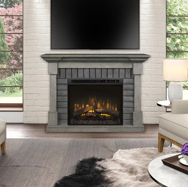 Royce Electric Fireplace Mantel Package in Smoke Stack Grey Mantels Direct