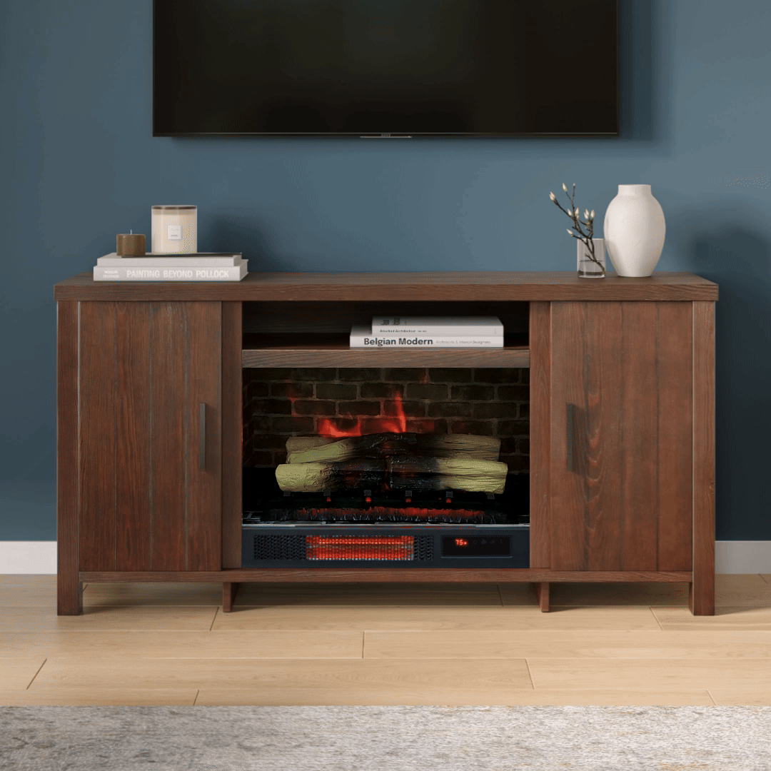 Brinley 60-in Rustic Brown Electric Fireplace TV Stand – Mantels