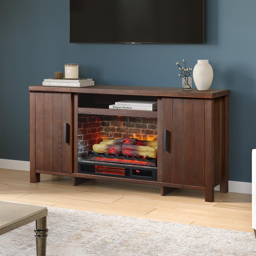 Brinley 60-in Rustic Brown Electric Fireplace TV Stand – Mantels