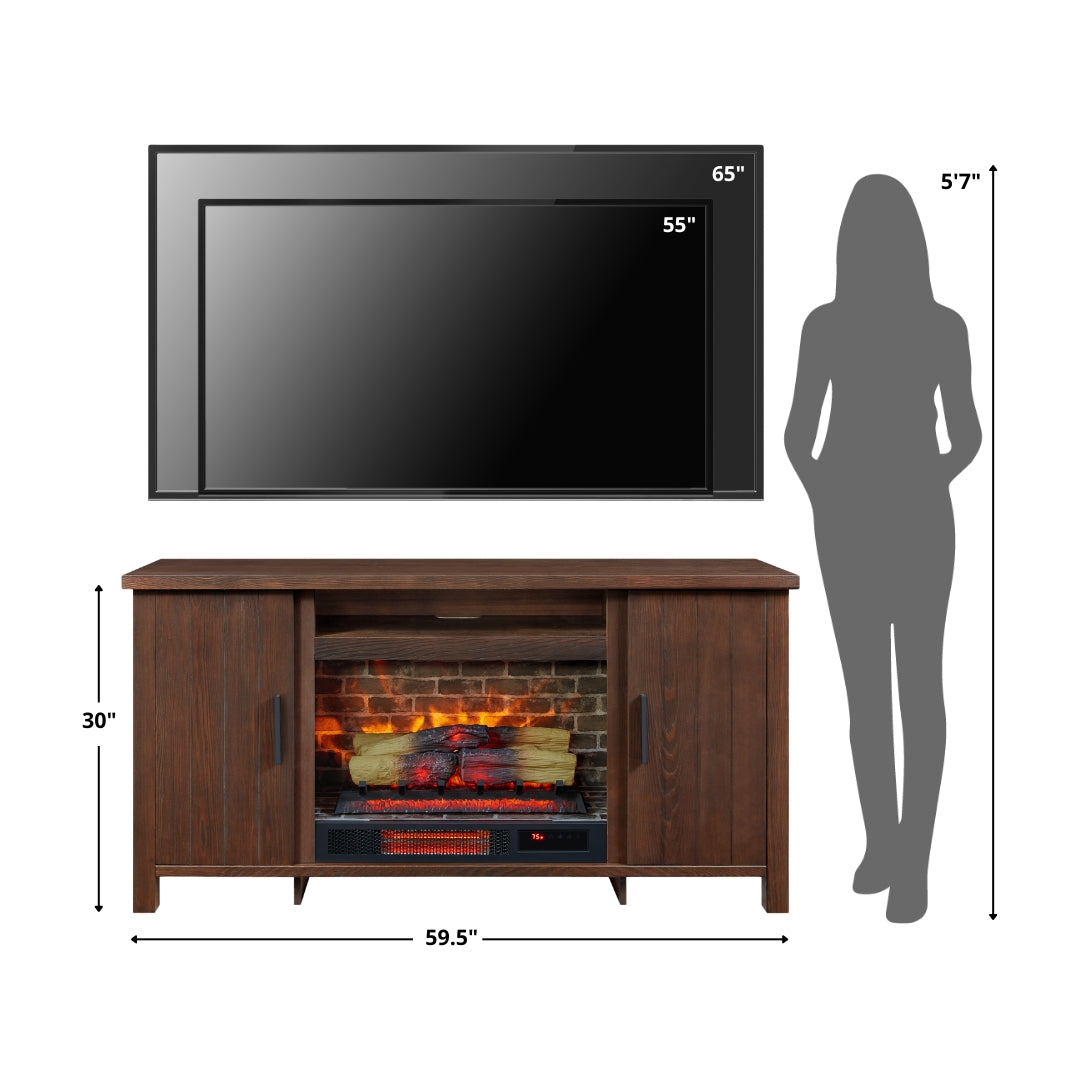 Brinley 60-in Rustic Brown Electric Fireplace TV Stand – Mantels