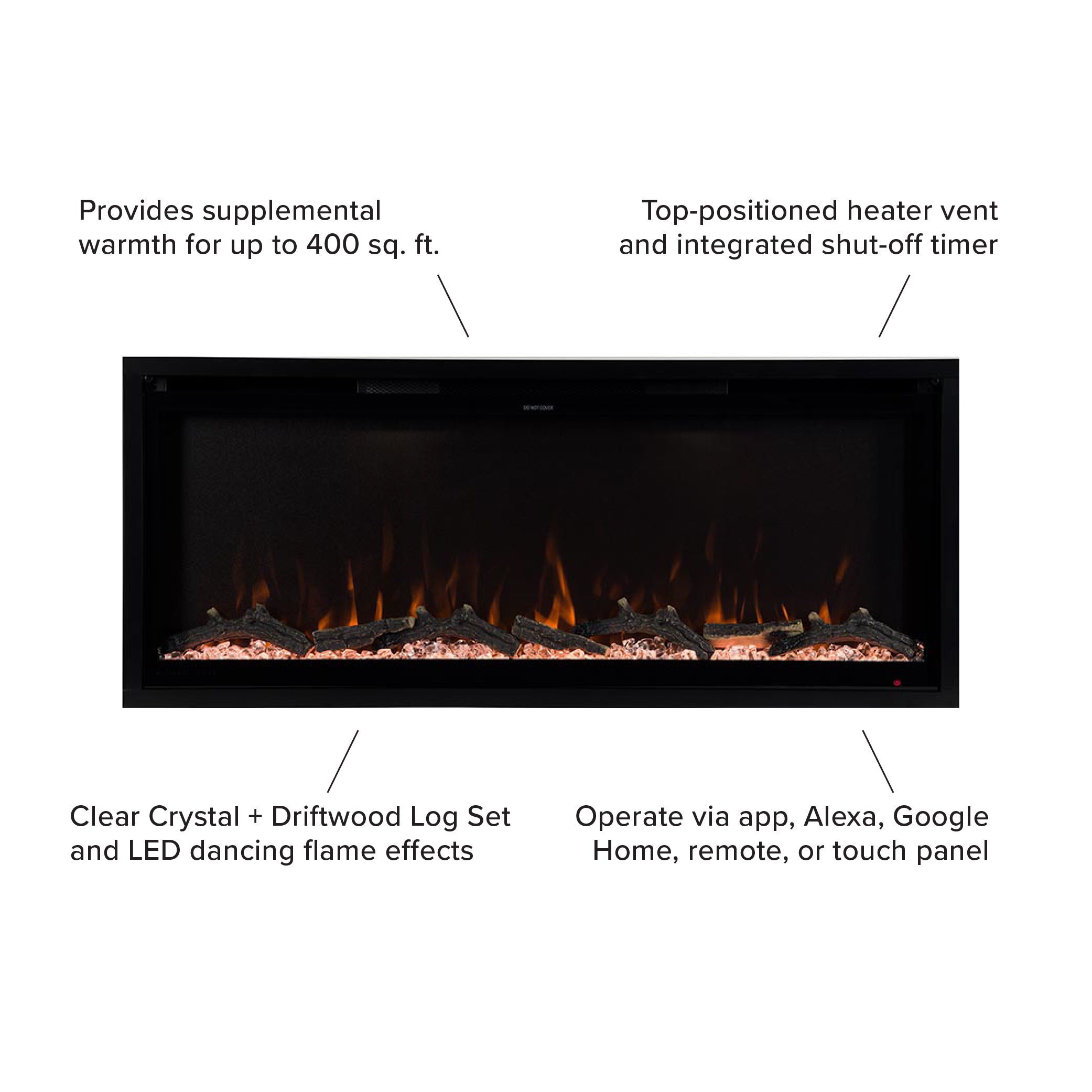 Modern Ember 42 in. Aerus Slim Smart LED Built-In Linear Electric