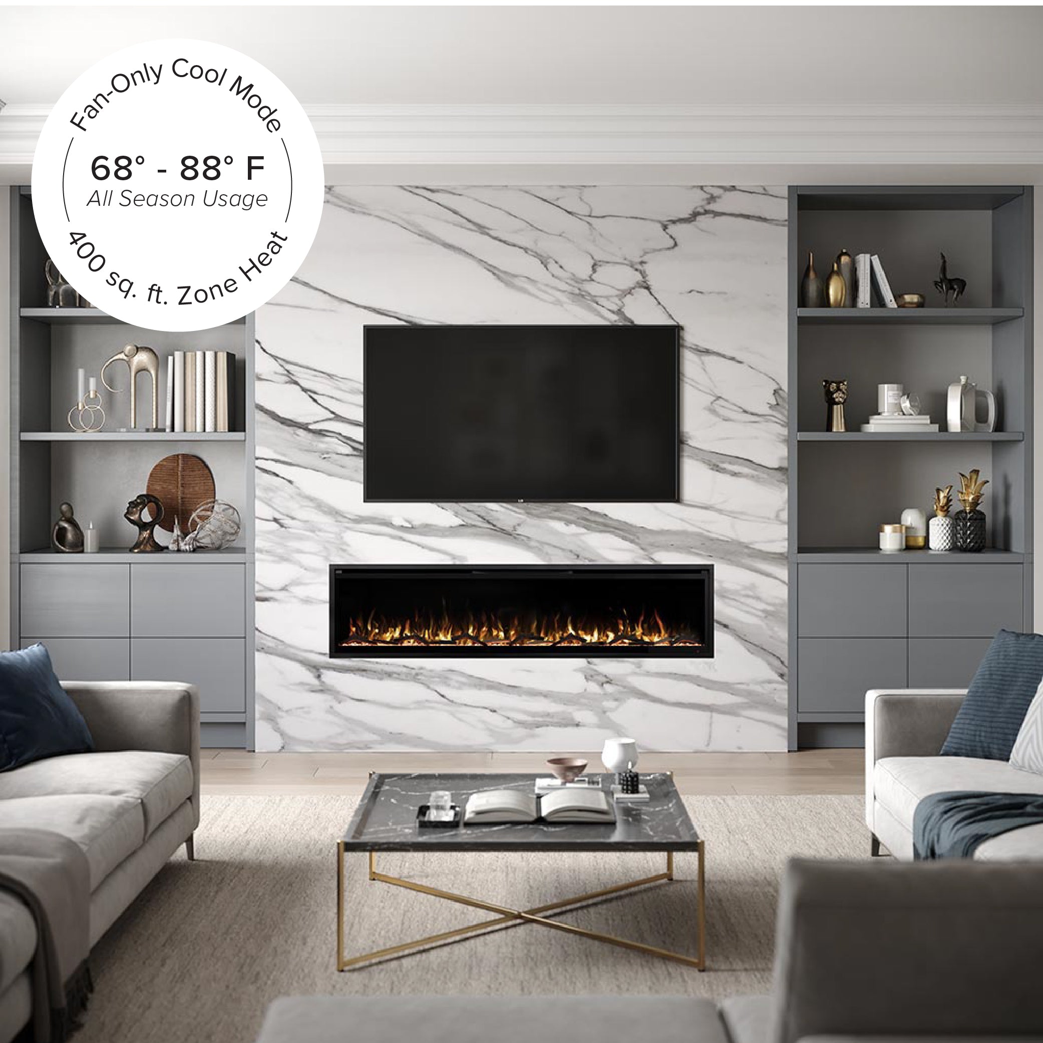 Modern Ember 72 in. Aerus Slim Smart LED Built-In Linear Electric