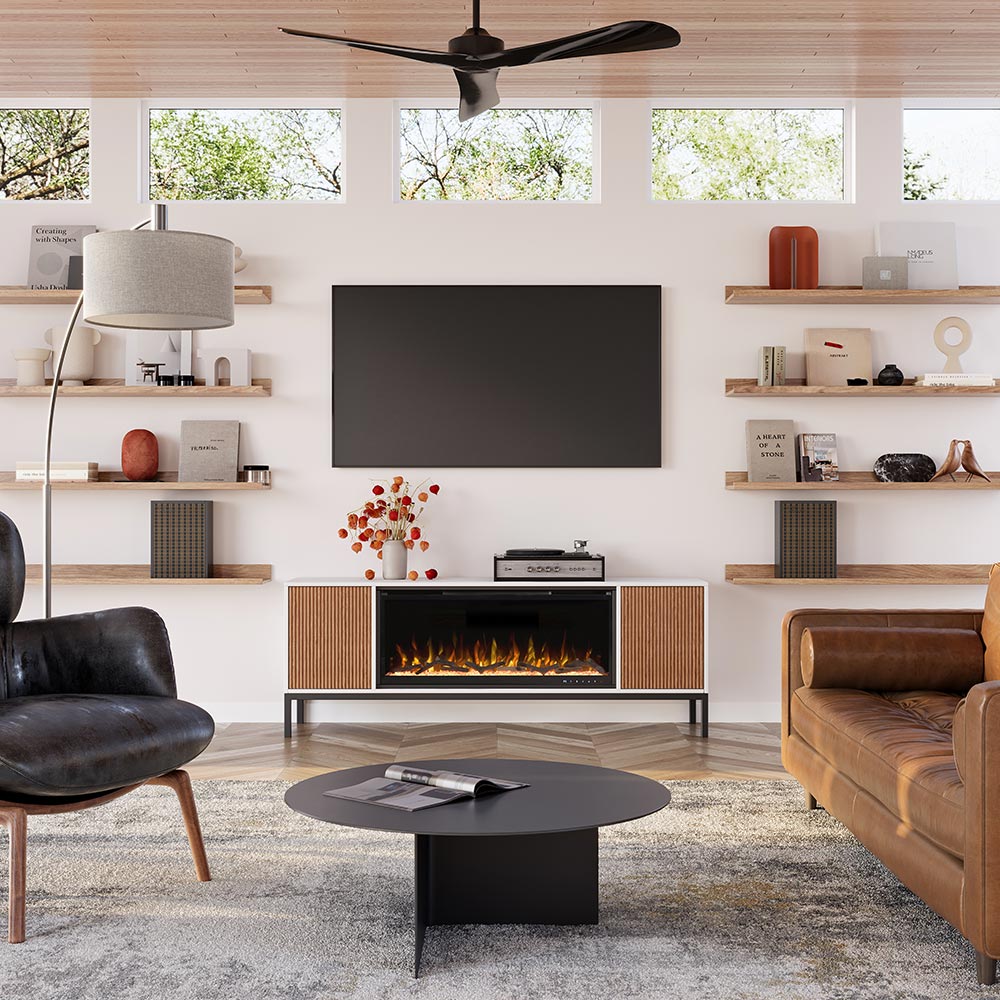 Modern Ember Emory 74-in Smart White Electric Fireplace TV Stand