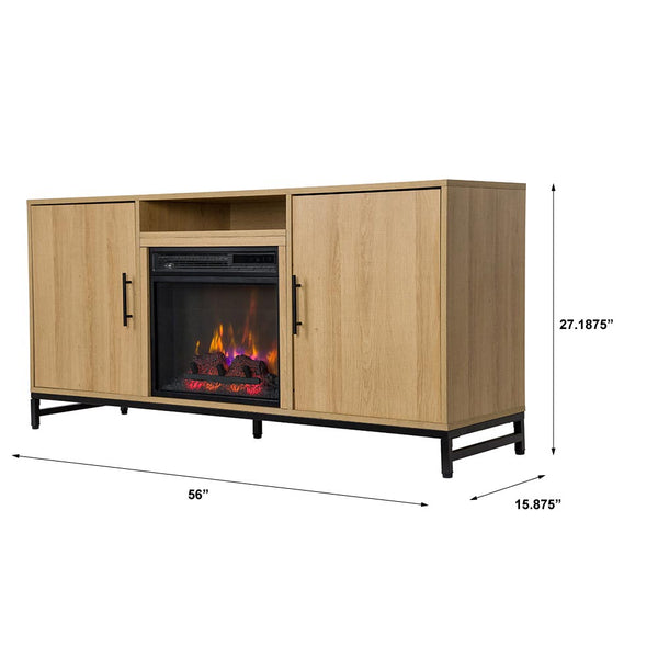 Modern Ember Rochester 56in White Oak Fireplace Media Console