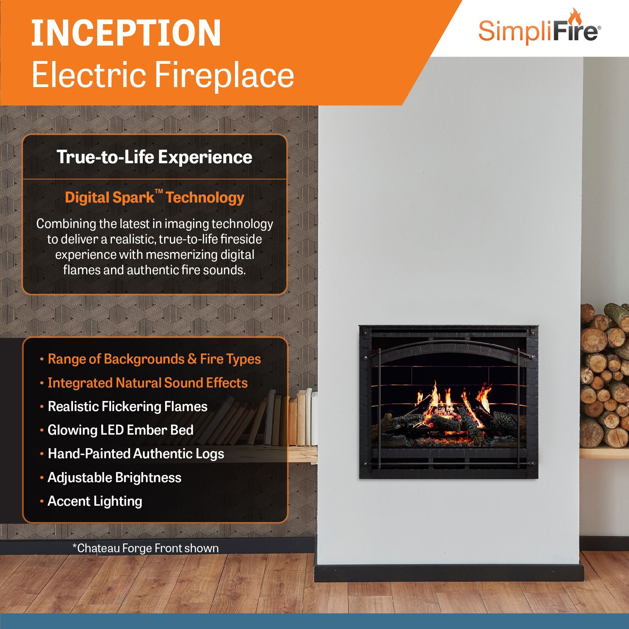 SimpliFire Inception 36-in Electric Fireplace with Chateau Forge