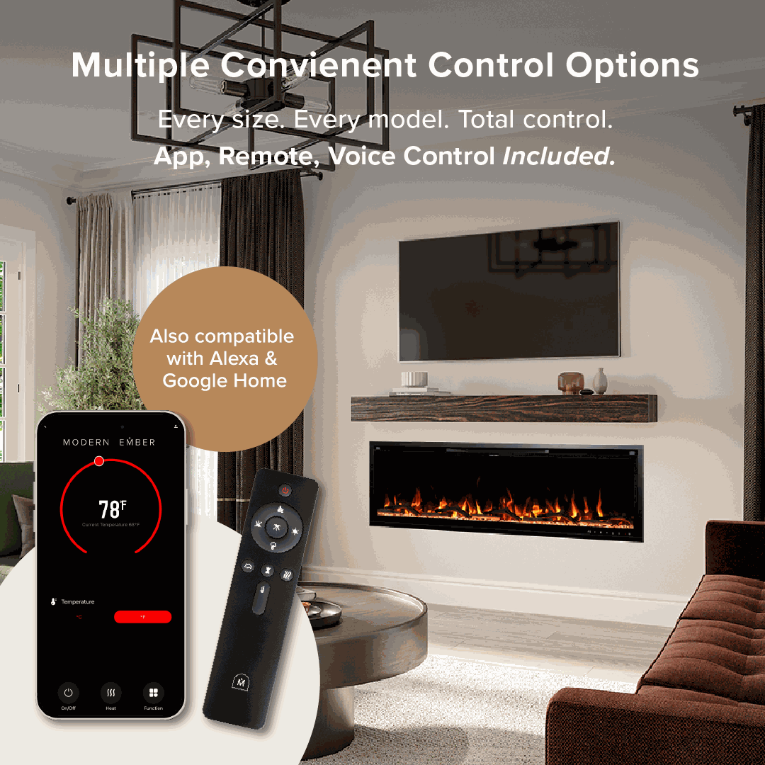 Modern Ember 50 in. Aerus LED Smart Electric Fireplace in Black
