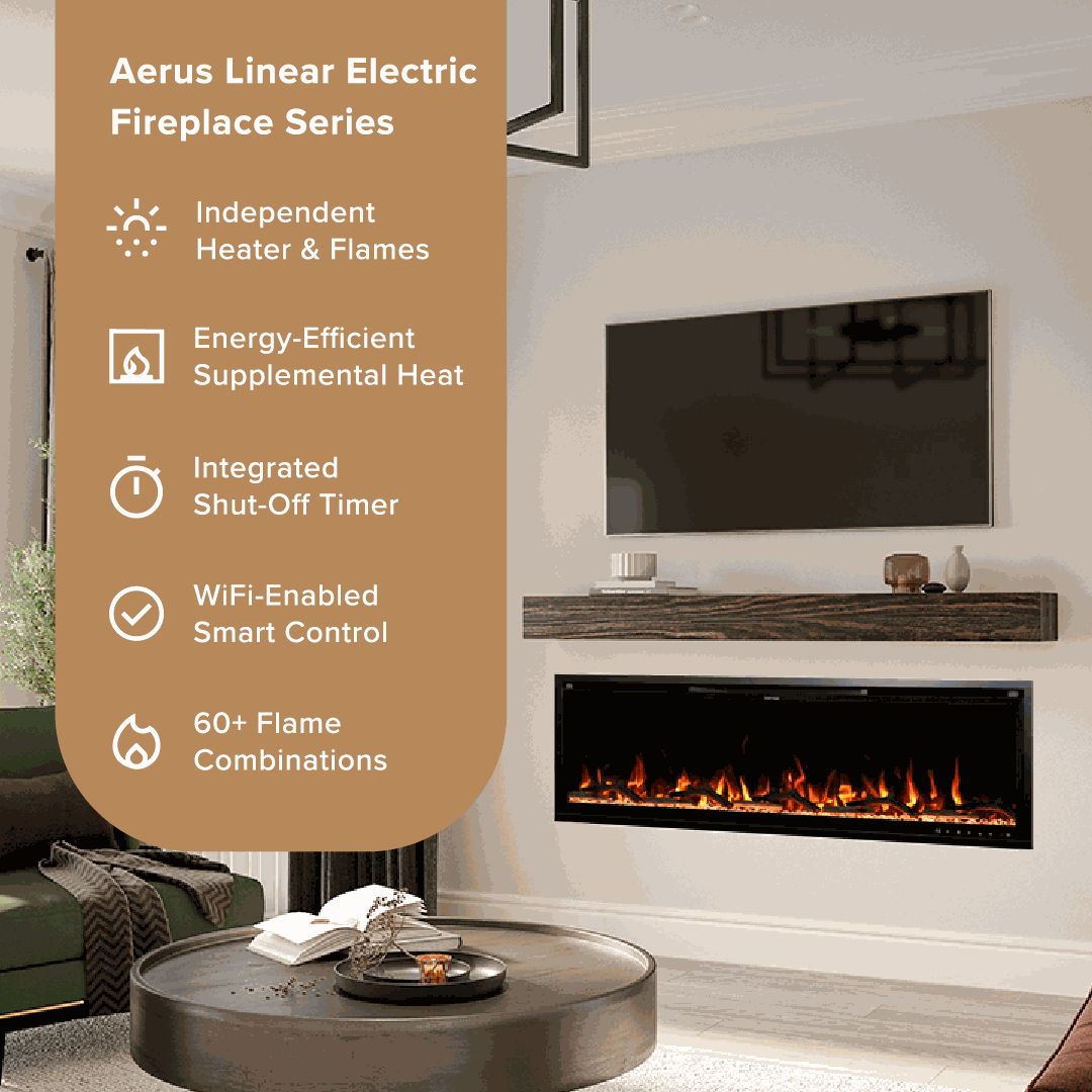 Modern Ember 50 in. Aerus LED Smart Electric Fireplace in Black