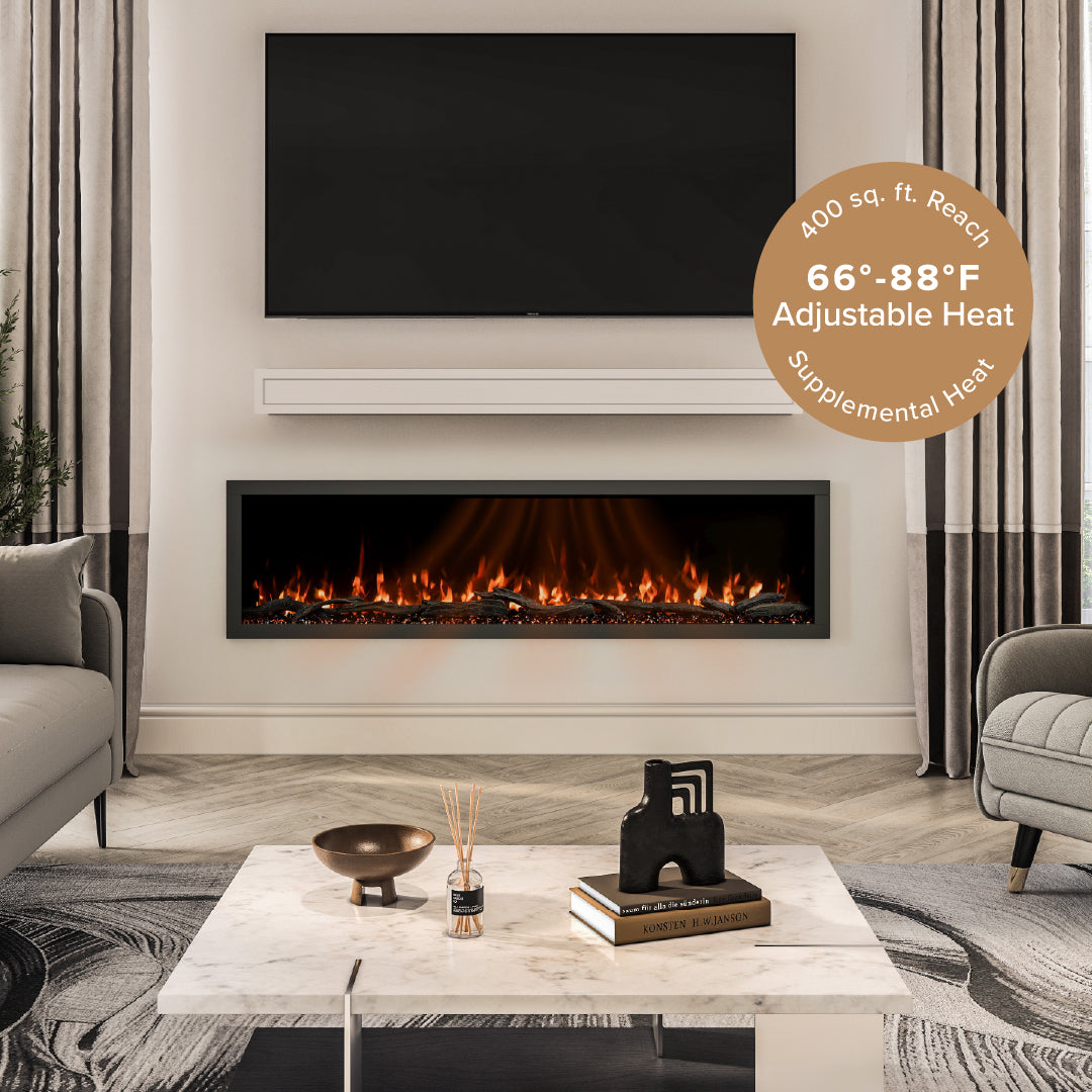 MARLEN マーレン オデュッセイア スリムライン ブラックバーレイ Modern Ember 72-in Highmark Built-In Linear Electric Fireplace ME